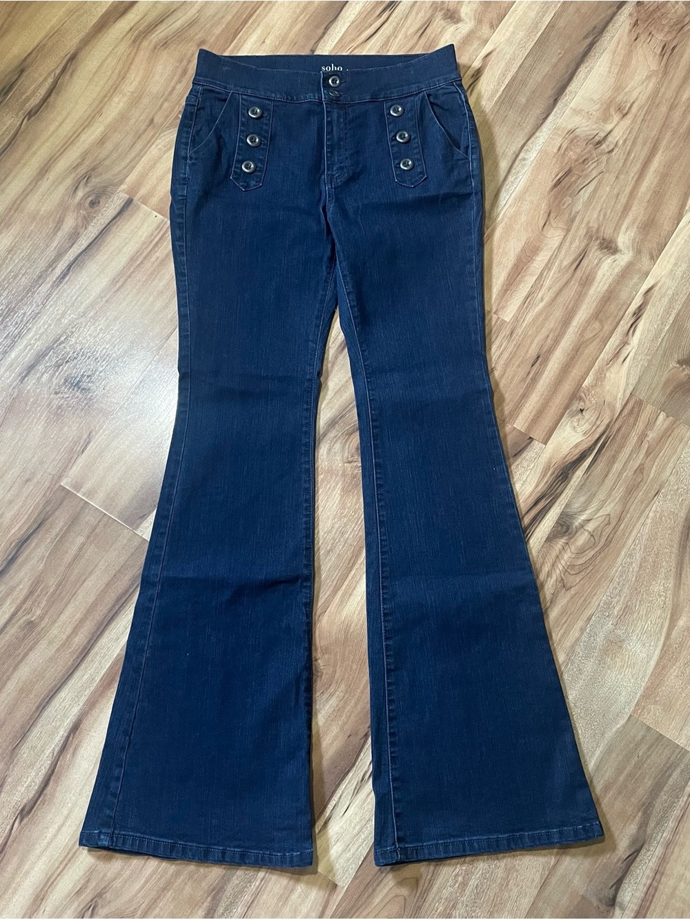 Soho NY&Co Dark Wash Sailor Flare Jeans High Waist Size 8